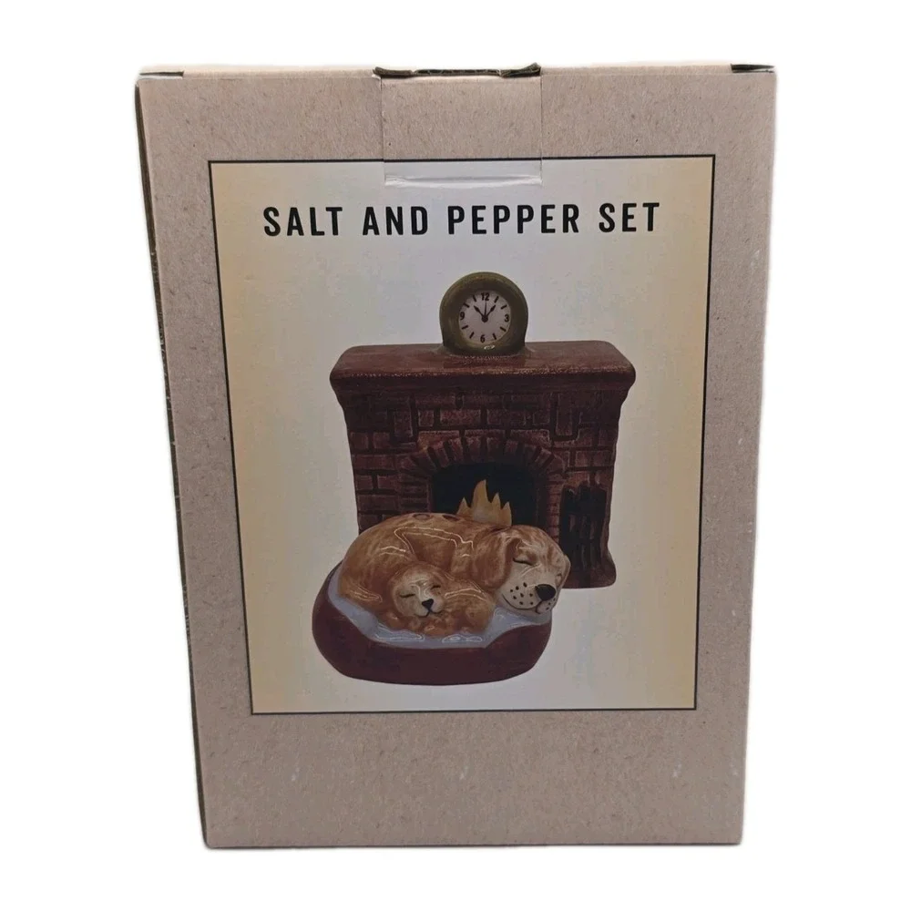 Cracker Barrel Collectables Dogs By The Fire Salt & Pepper Shakers Set NIB U260